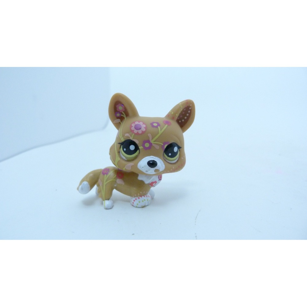 Hasbro Littlest Pet Shop Corgi 1851 Tan Pink Floral Flower Design Figure